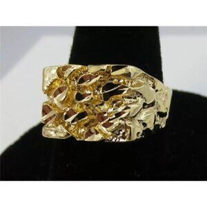 (Size 13) Men's 14K Gold Electroplated Nugget Square Ring (Brand New)